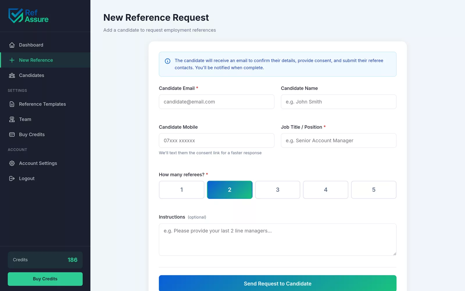 New reference form for adding a candidate and their referees