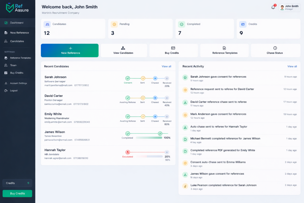 RefAssure dashboard — automated reference checking software