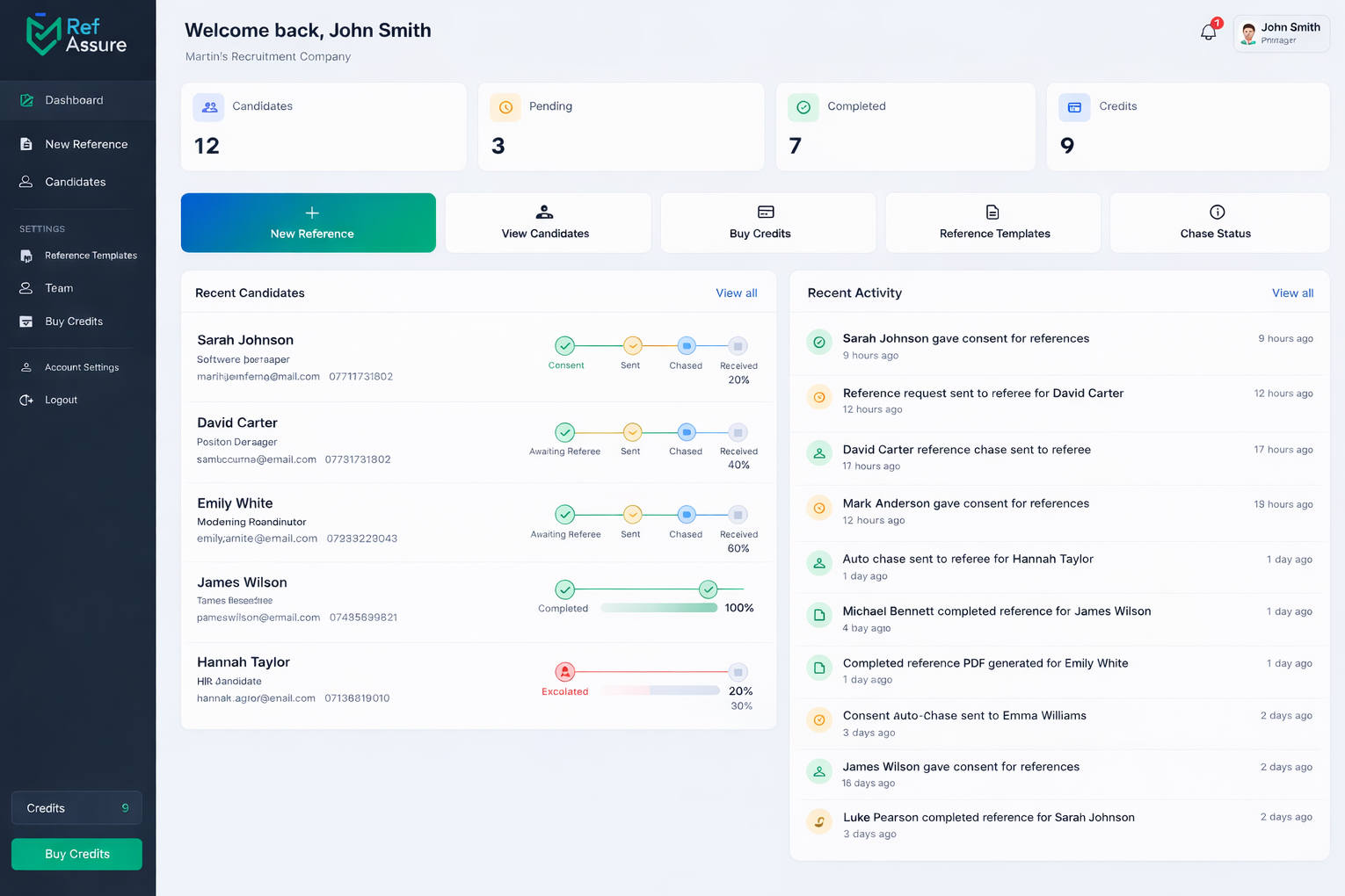 RefAssure dashboard — automated reference checking software